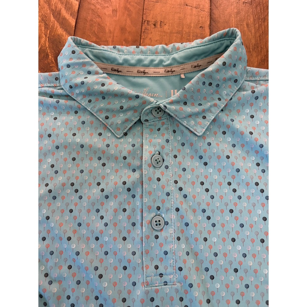 Walter Hagen Mens Large Golf Polo Shirt Blue Golf Tee Print Performance Stretch